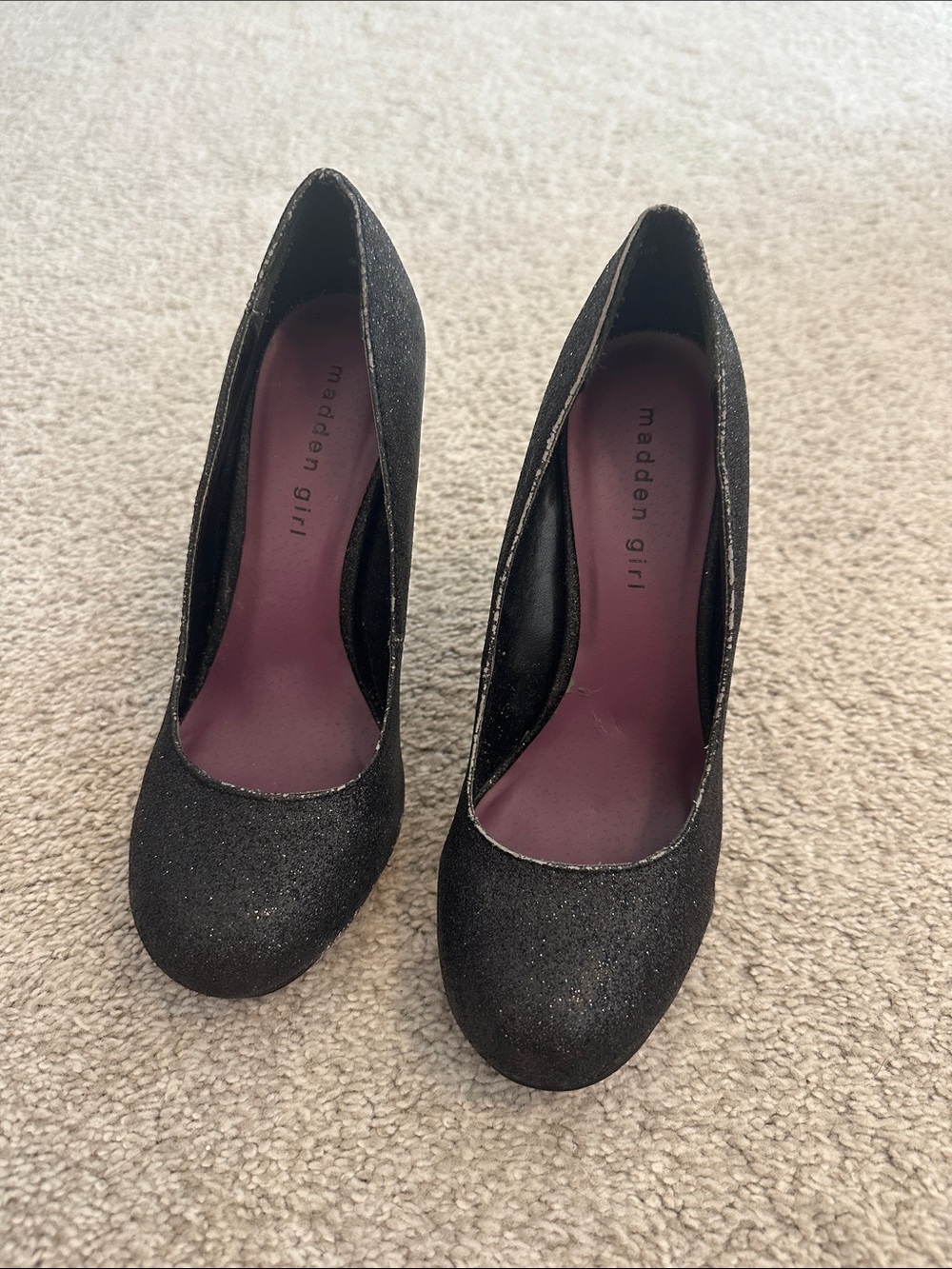 Madden Girl Black Glitter Platform Heels